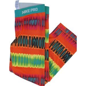 Nike Pro Women's Size M Compression Capri 3/4‎ Training Leggings Orange Tie Dye